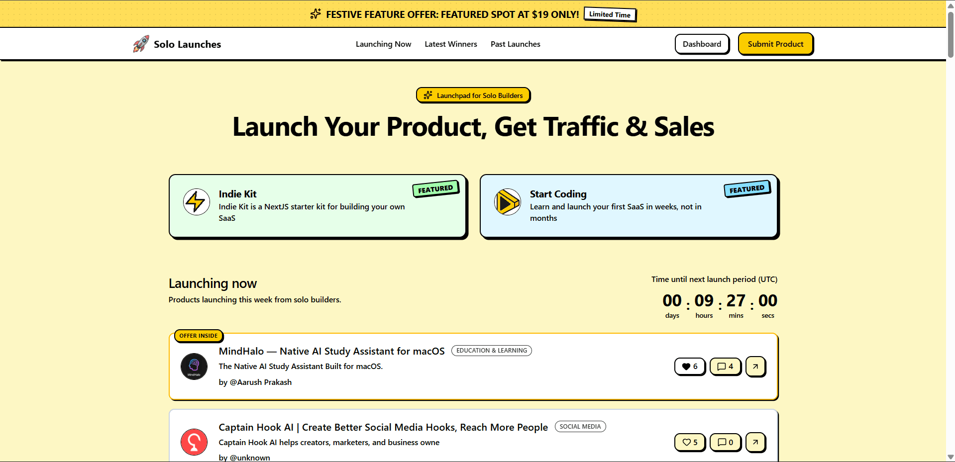 Solo Launches — Launchpad for Solo Builders logo